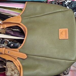 LN DOONEY BOURKE LIGHT GREEN LEATHER LARGE SATCHEL BAG